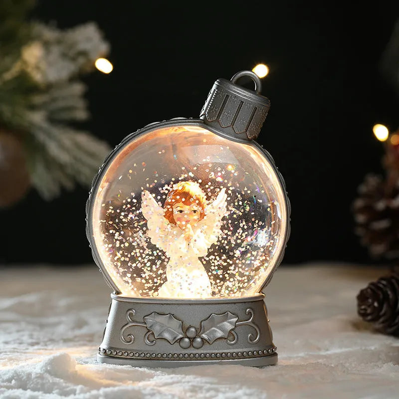 Battery-operated LED Christmas decoration with flame effect in plastic old man, snowman, child tree or angel designs