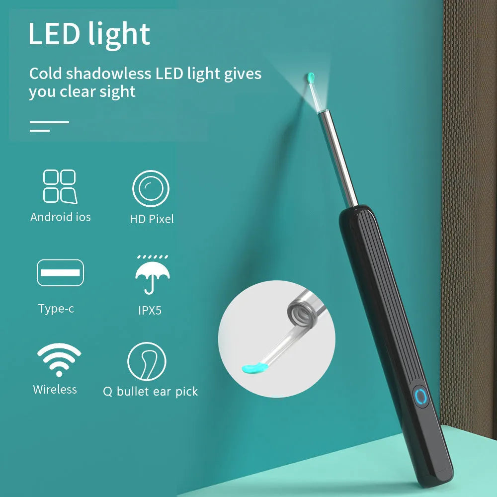NE3 wireless ear cleaner otoscope with camera LED light in black or white colour