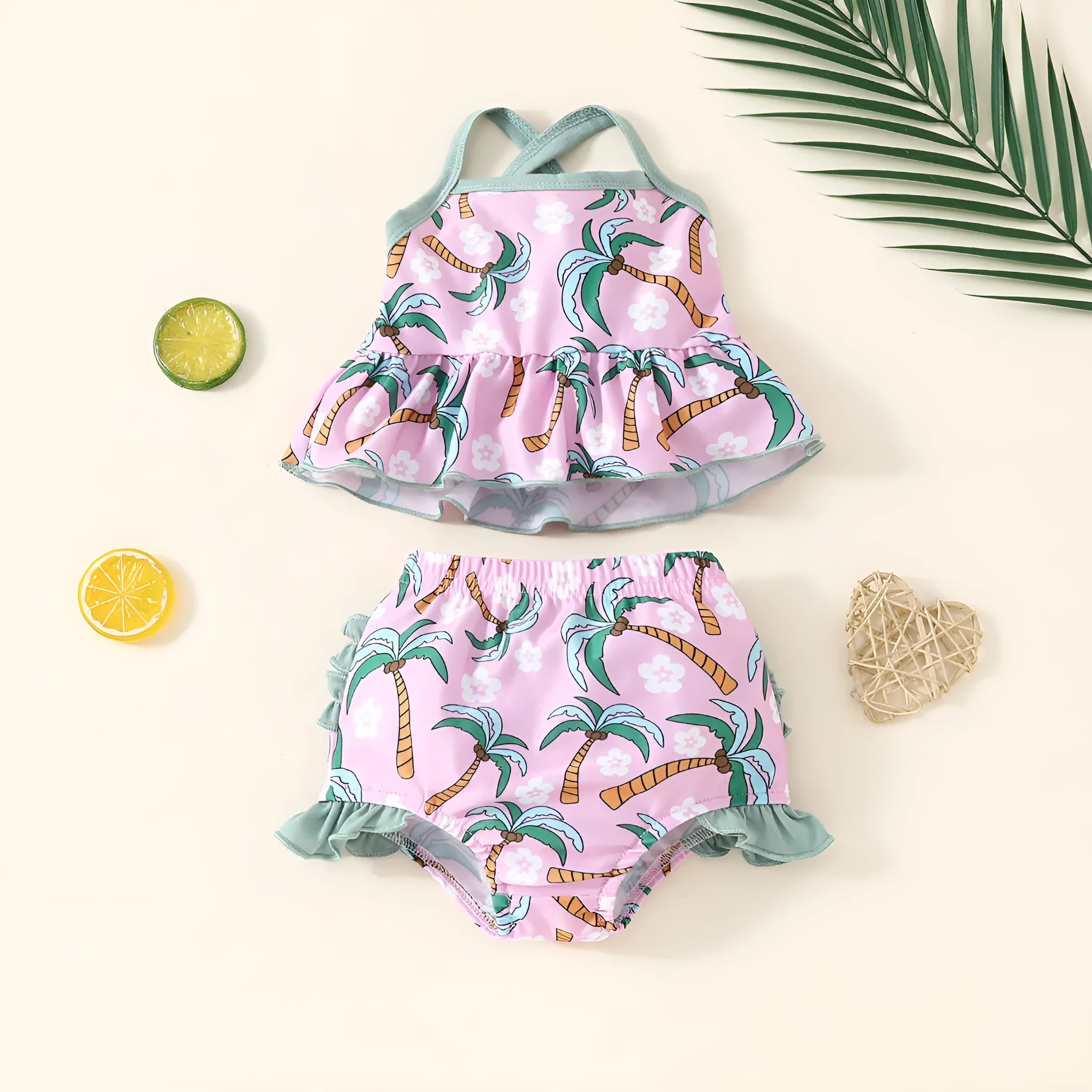 Children's white polyester two-piece swimsuit set with shirt and shorts for beach wear