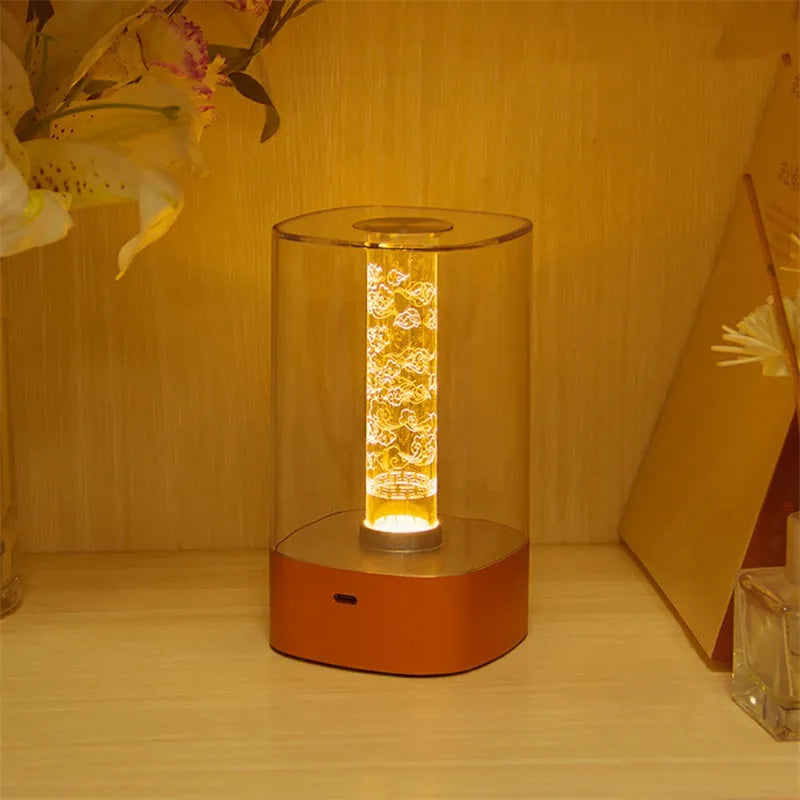 LED touch atmosphere bedside lamp with USB charging in rose gold finish