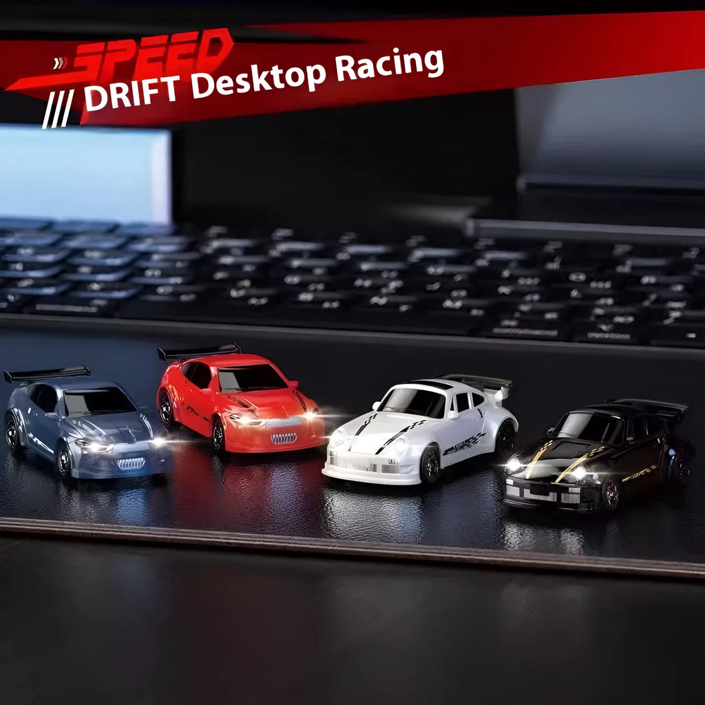 Mini RC four-wheel drive drift car in black plastic body with remote control