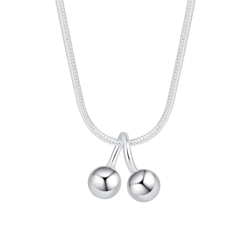 S925 silver cherry necklace on adjustable snake bone chain, X0996 colour.
