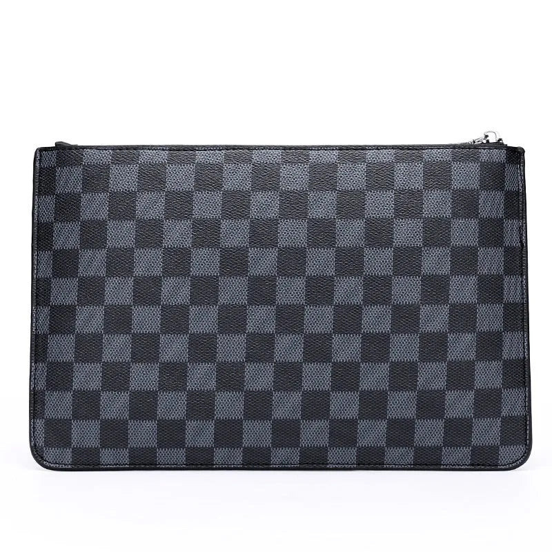 Men's soft PU leather plaid pattern clutch wallet with 6 card slots and zipper pocket