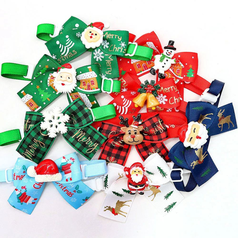 Red and green Christmas pet bow tie accessory for dogs cats and tree decoration
