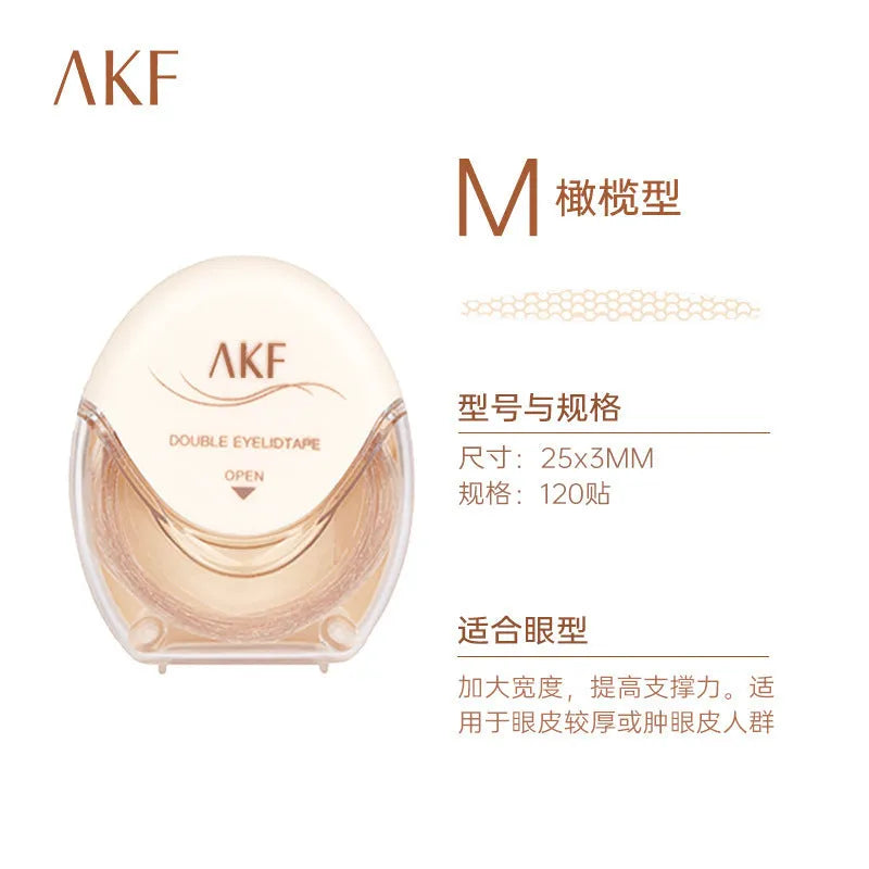 Double eyelid stickers in three lace patterns: Crescent S, Crescent M, and Olive M with 120 stickers per pack