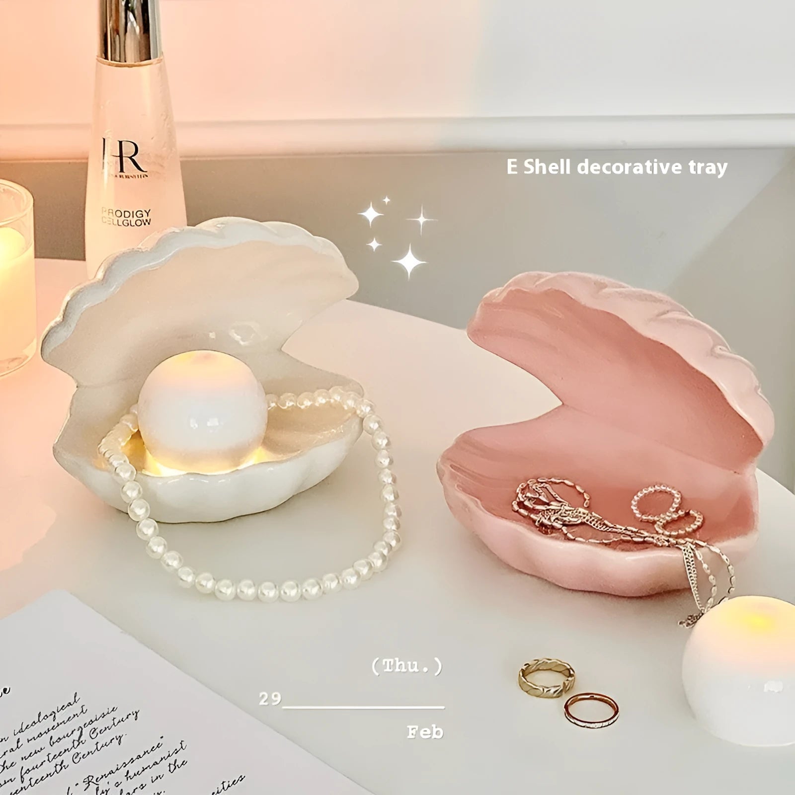 White porcelain decorative tray with optional small night light in pink or white colour options.