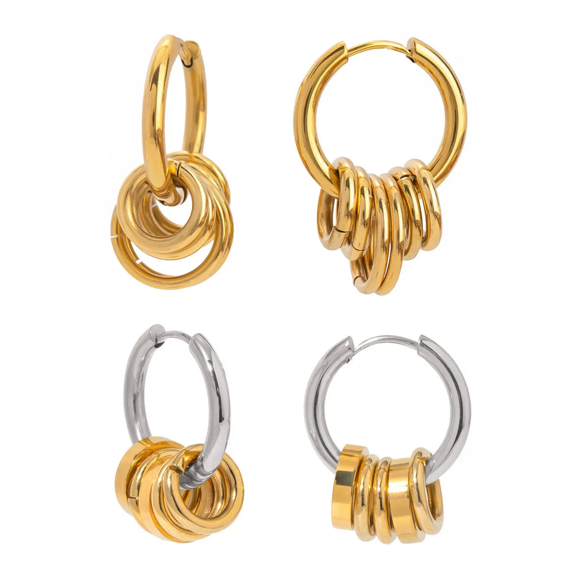 Stainless steel colour matching earrings with an electroplated finish on a white background.