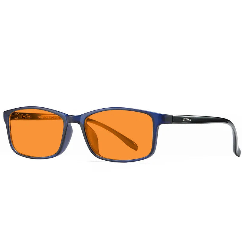 Orange lens anti-blue light glasses in a full rim frame, shown in one of four available colour options.