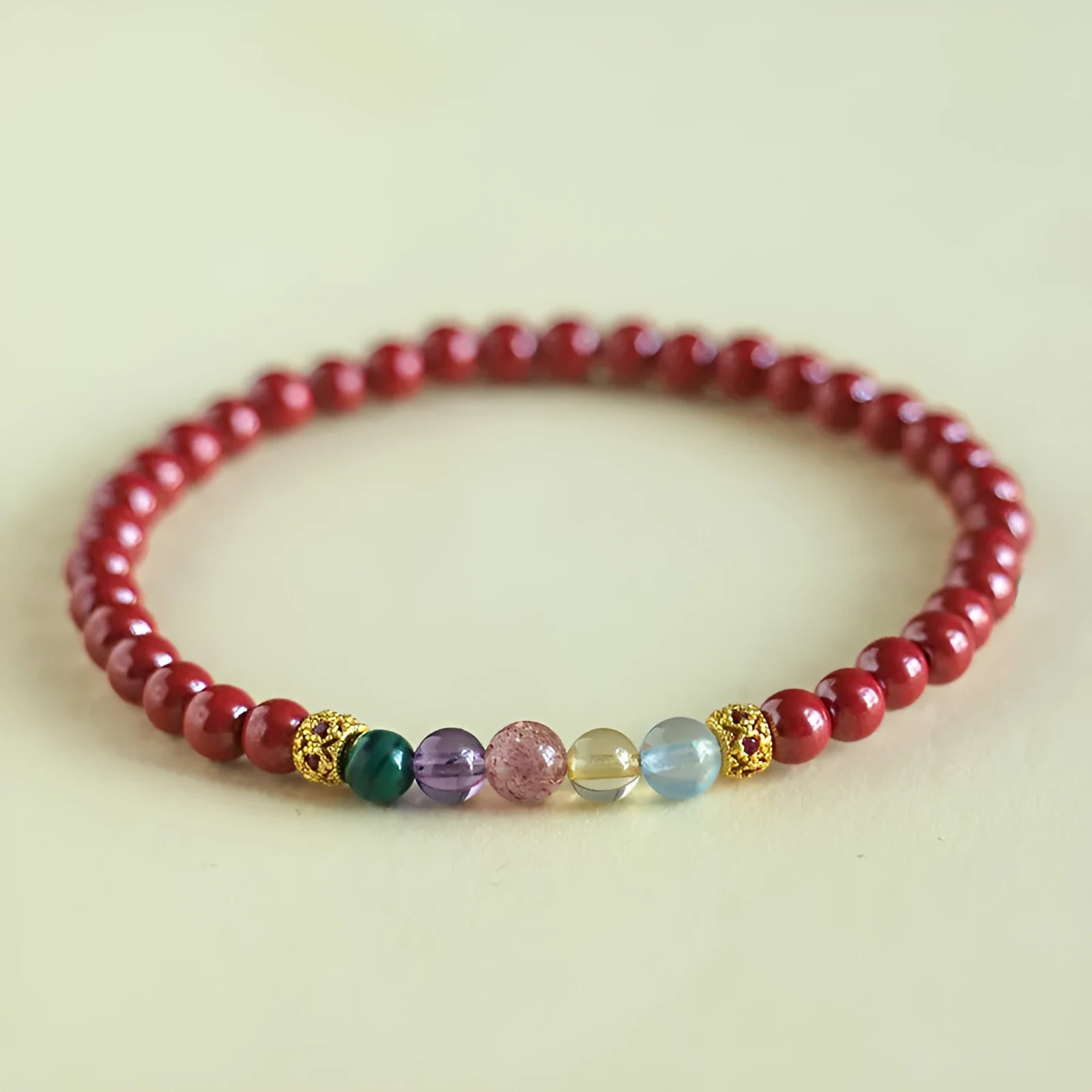 Handmade purple gold sand crystal bead bracelet on wrist, showing 4mm and 6mm size options.