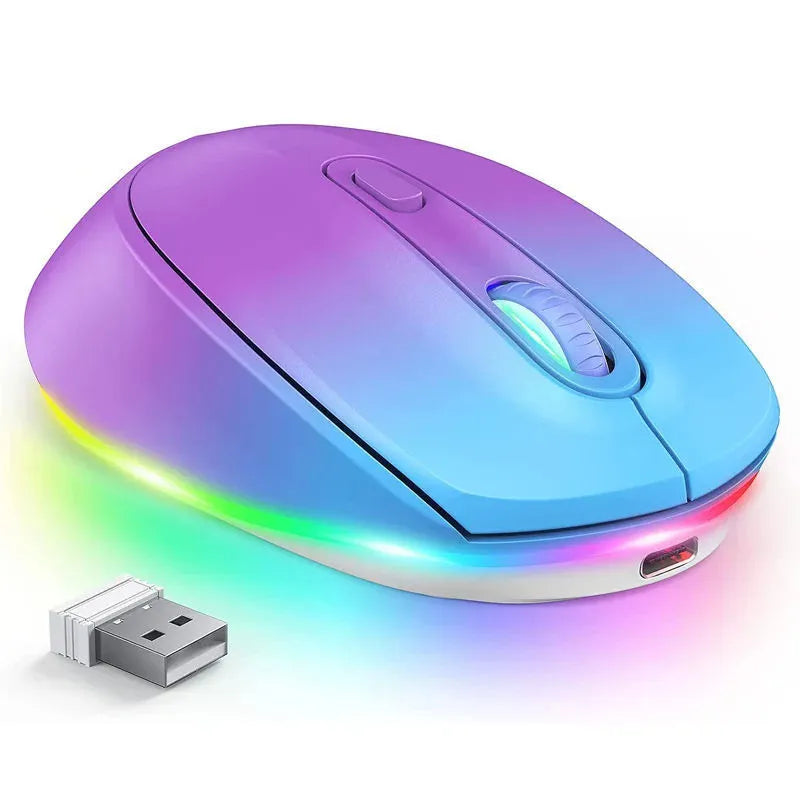 Compact 24g wireless mouse with USB charging cable on a desk.