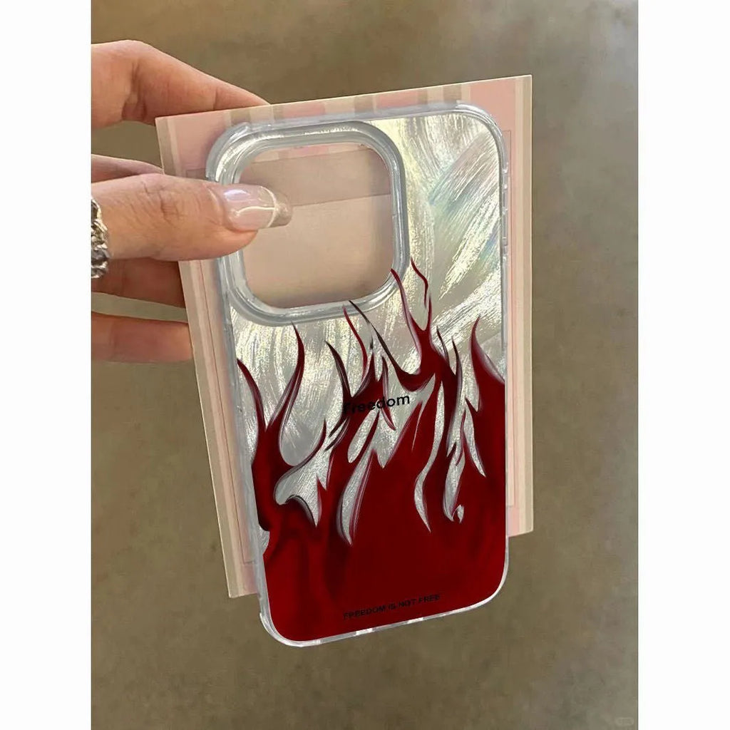 Silicone iPhone case with colourful flame designs showing full wrap-around protection for Apple phones