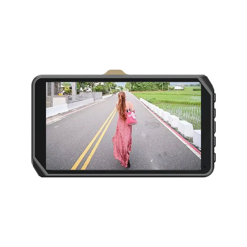 4 inch touch screen dual lens dash cam showing front and rear camera positions
