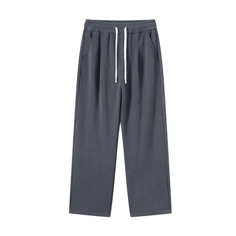 Men's double-sided polar fleece-lined winter sports trousers in Korean-style loose fit with drawstring waist