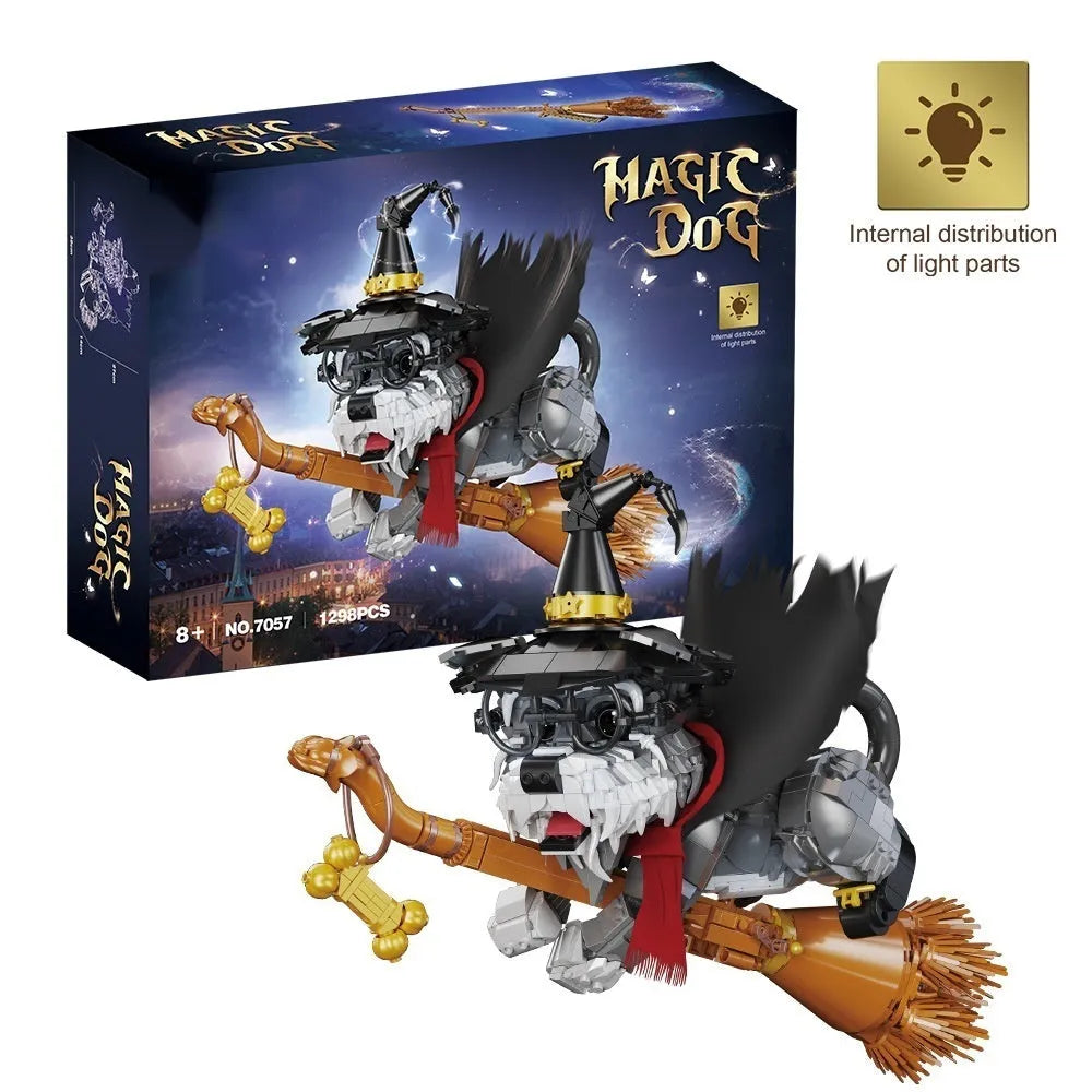Black plastic small particle building block schnauzer model in colour box packaging