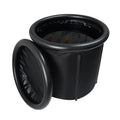 Black portable inflatable ice bath measuring 70x80cm with weather lid and accessories