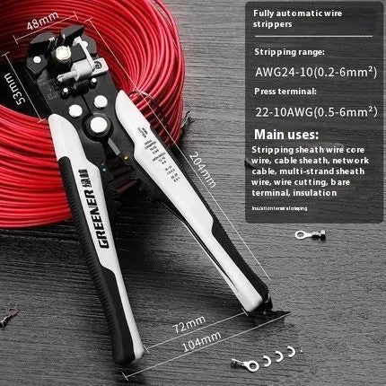 Fully automatic wire stripping pliers tool with high carbon steel blades.