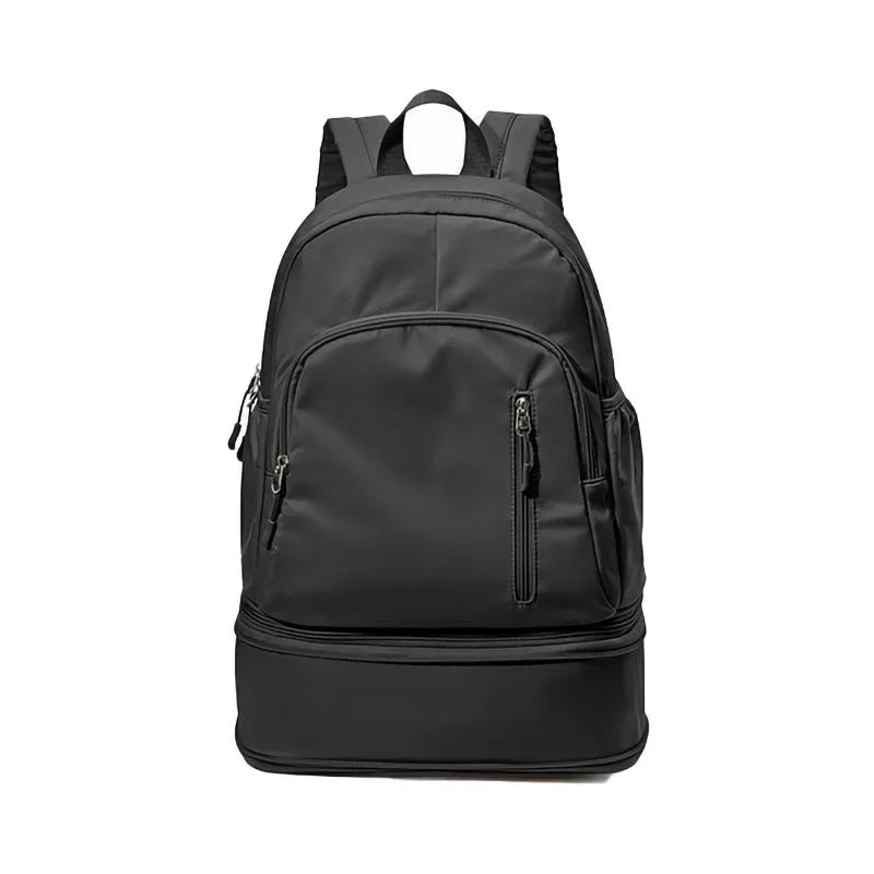Women's casual travel backpack in solid colour with contrast stitching and adjustable curved shoulder straps