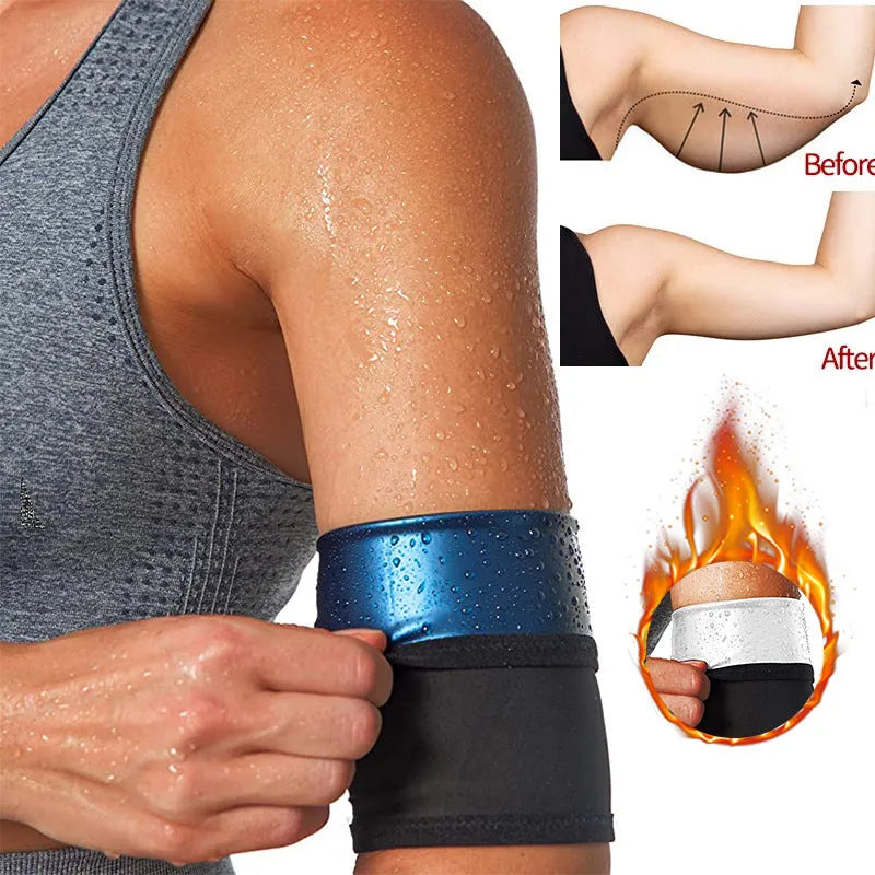 Compression sports arm sleeve in black and red colour, worn on forearm during workout.