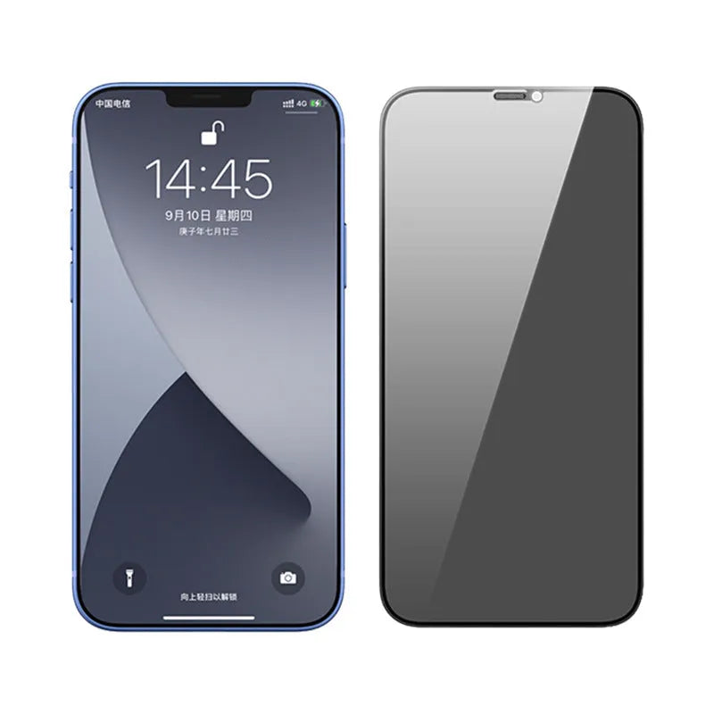 Anti-peep tempered glass screen protector for iPhone with dust-proof mesh and scratch-resistant surface