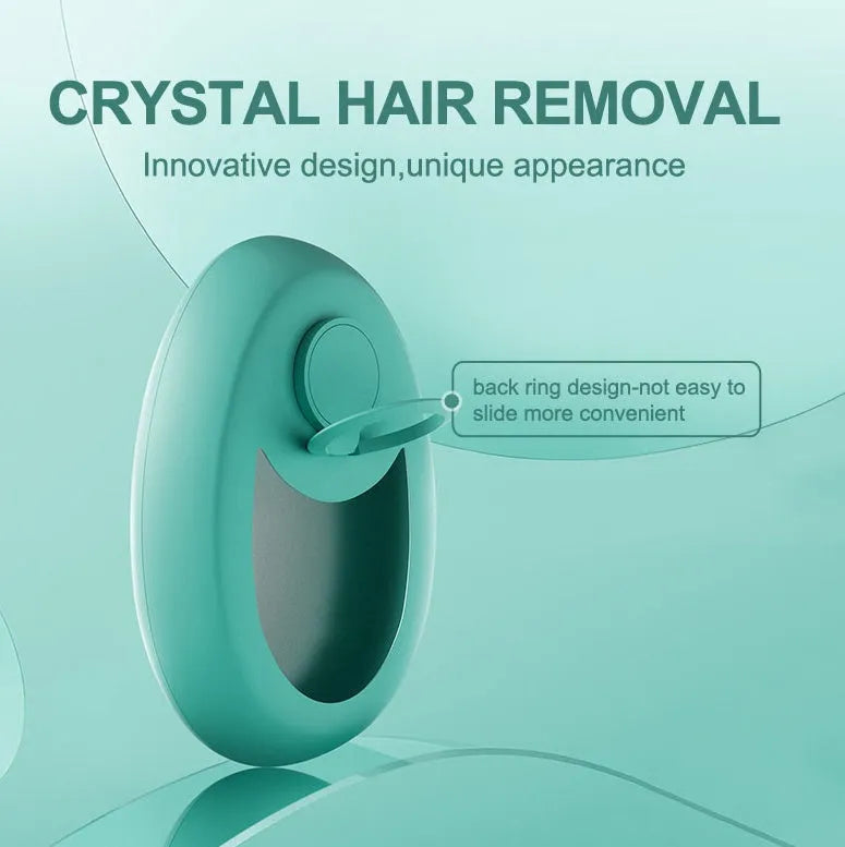 CJEER crystal hair removal eraser tool showing nano-glass surface and metal finger ring on back.