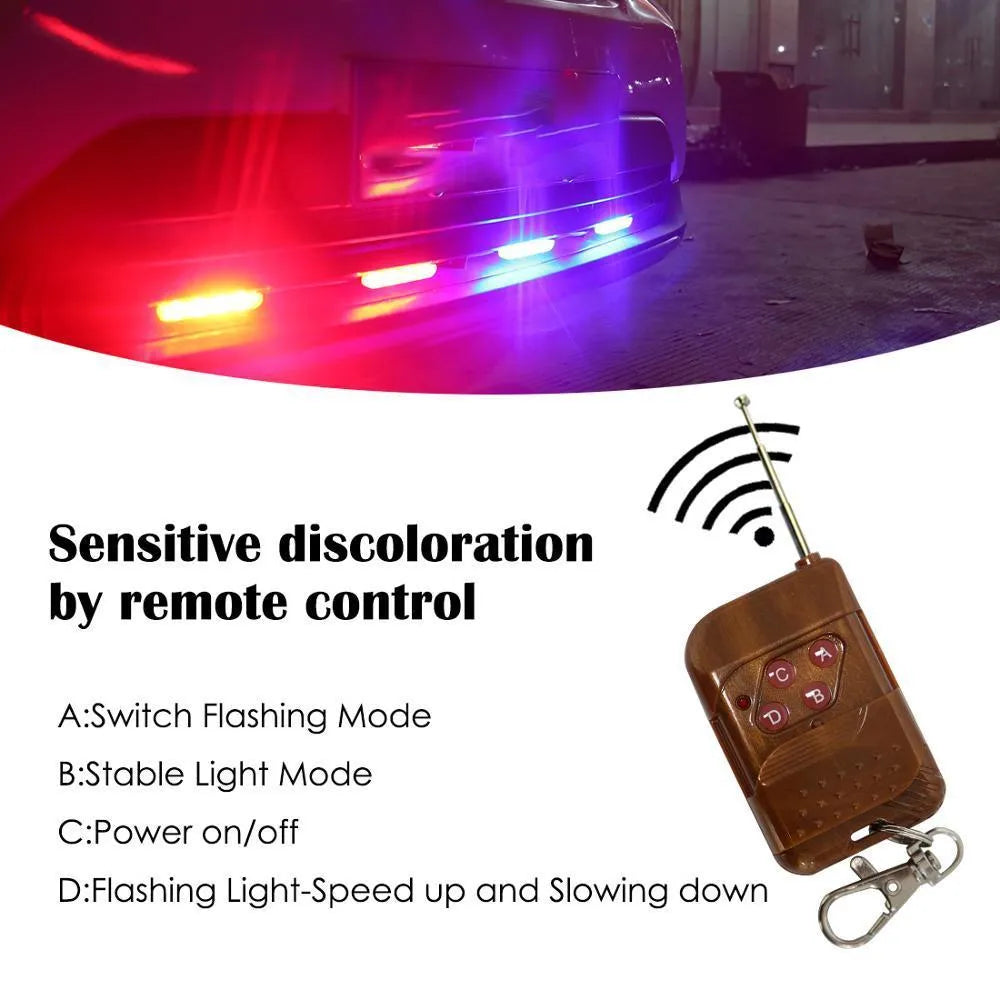 Black car mounted LED emergency warning light with wireless remote control and suction cup mounting