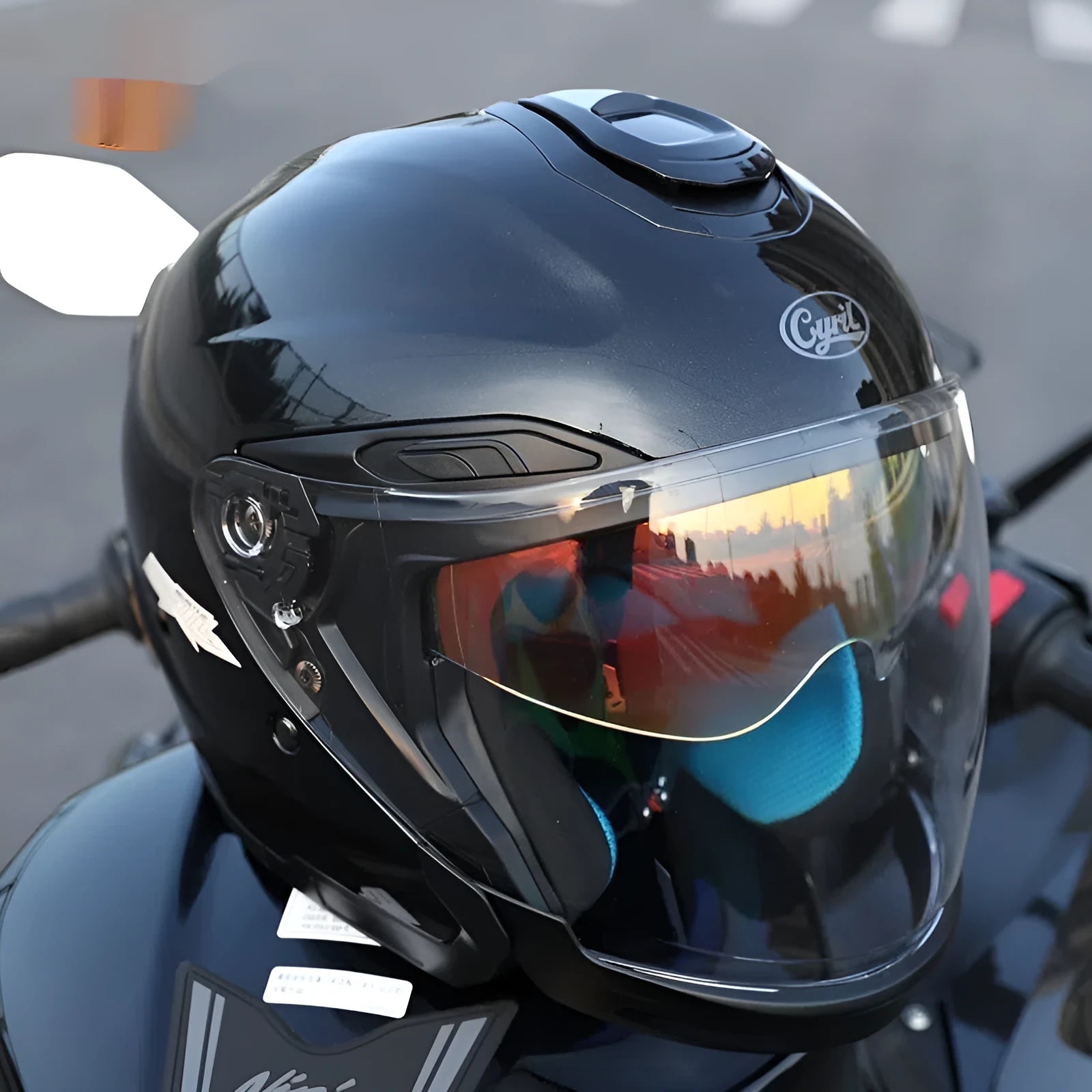 Summer Men's Motorcycle Half Three-quarter Helmet ABS shell double visor Flash Black colour