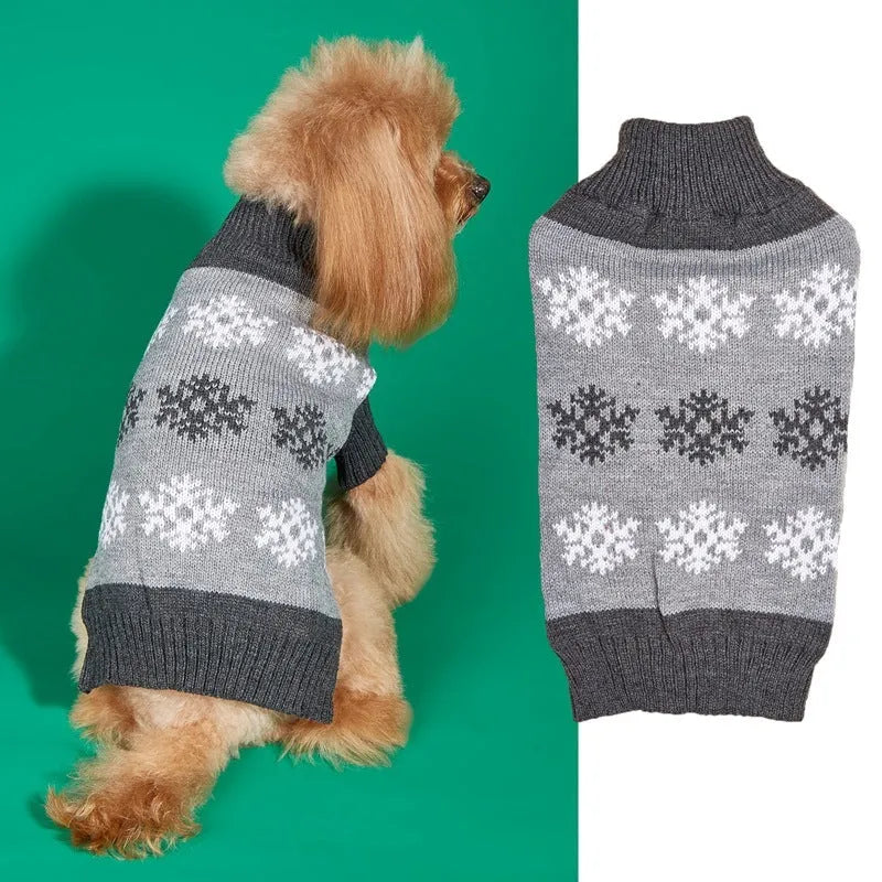 Snowflake pattern dog Christmas sweater in acrylic knit fabric, grey and dark brown colour options