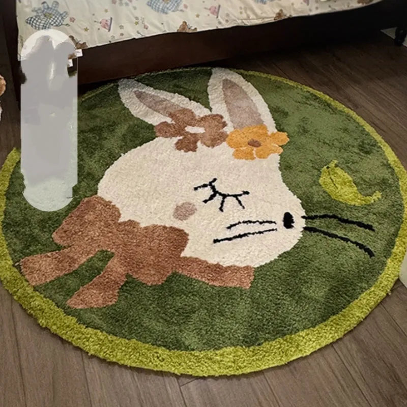 Round rabbit carpet for children's room in polyester, available in 80cm, 100cm or 150cm diameter