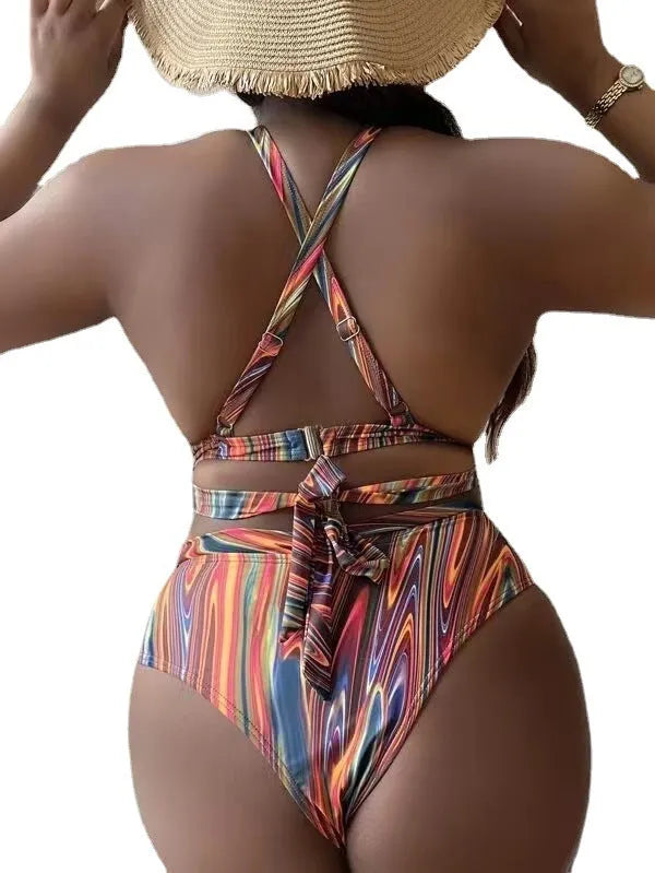 Women's high waist floral print bikini swimsuit in plus sizes for swimming
