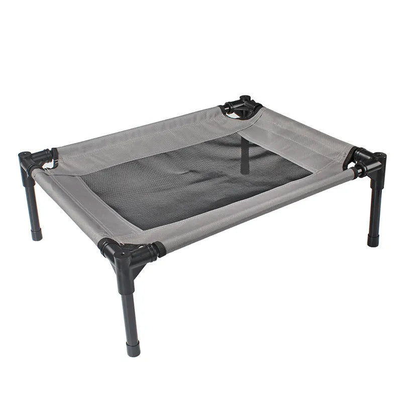 Black outdoor pet dog bed with removable Oxford cloth cover on steel frame