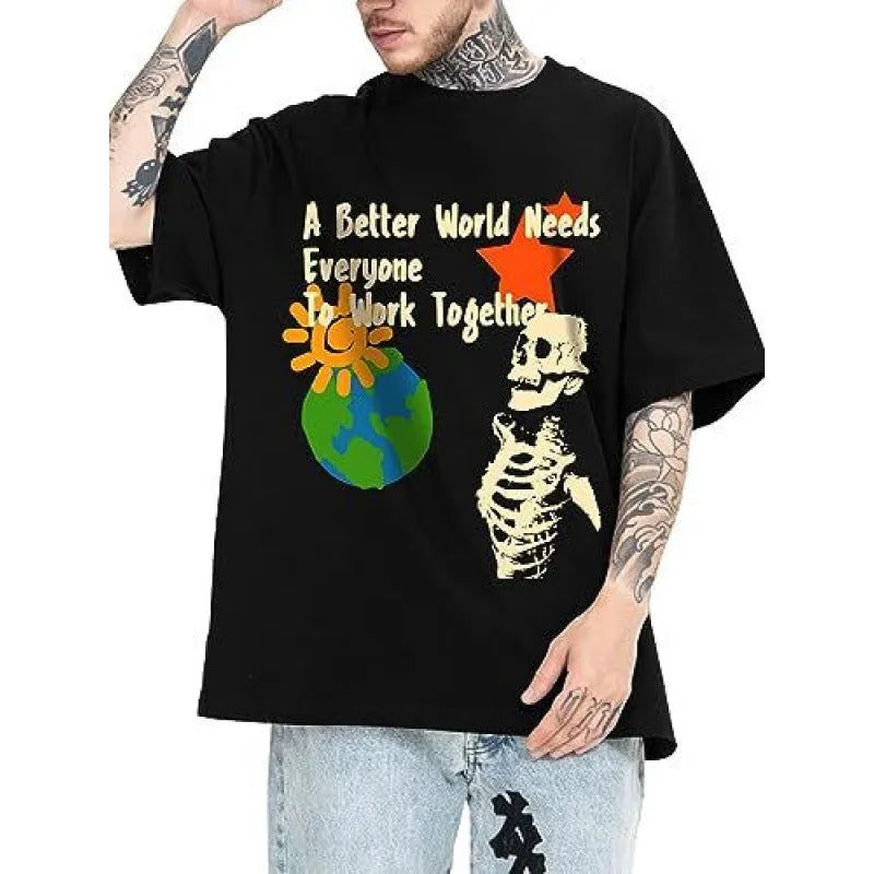Printed men's short-sleeved sports T-shirt with digital pattern on polyester fabric