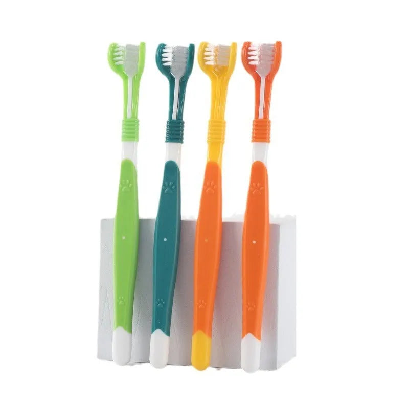 A pet toothbrush with a plastic nylon head and handle, shown in one of its available colours.
