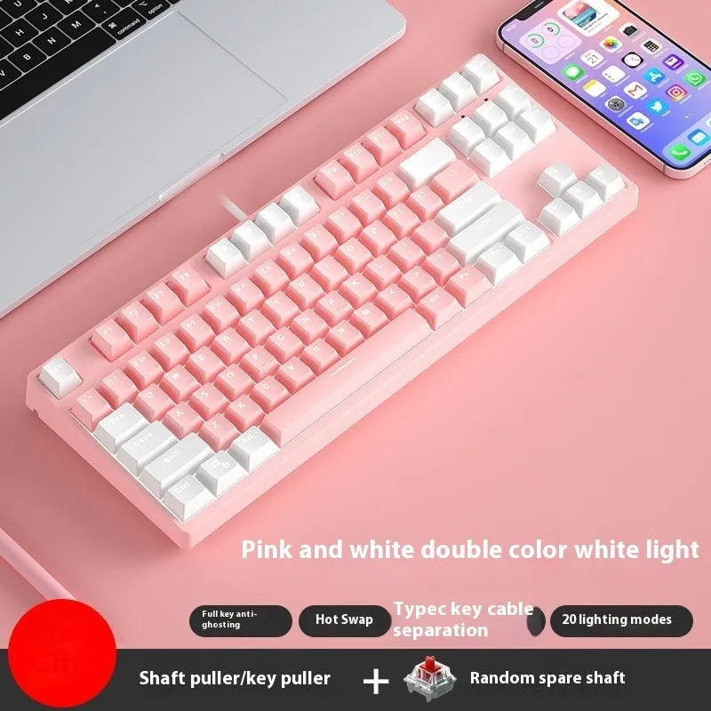87-key hot-swappable mechanical keyboard with dual-colour backlighting and metal construction.