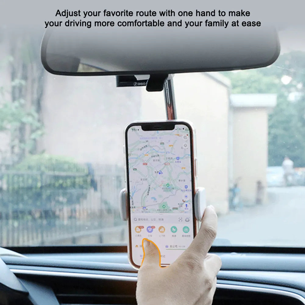 Black car windscreen phone holder with 360-degree rotating arm and soft foam phone contact pads