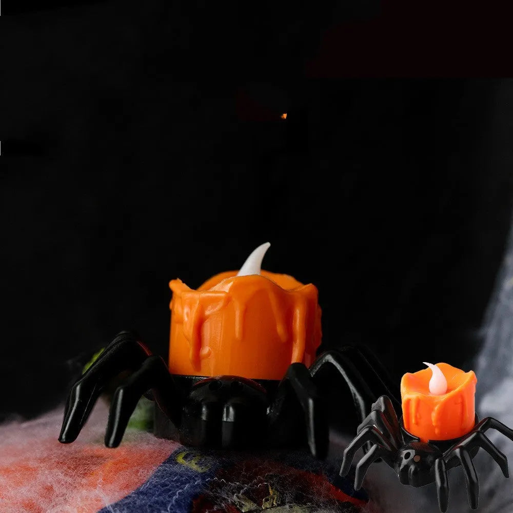 Plastic Halloween spider candlestick ornament with battery-operated lights