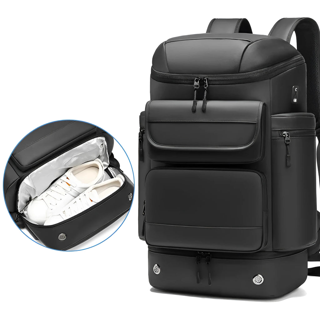 Men's large capacity waterproof travel shoulder bag in fashion black, with Niujin textile fabric, size 55cm by 31cm by 20cm