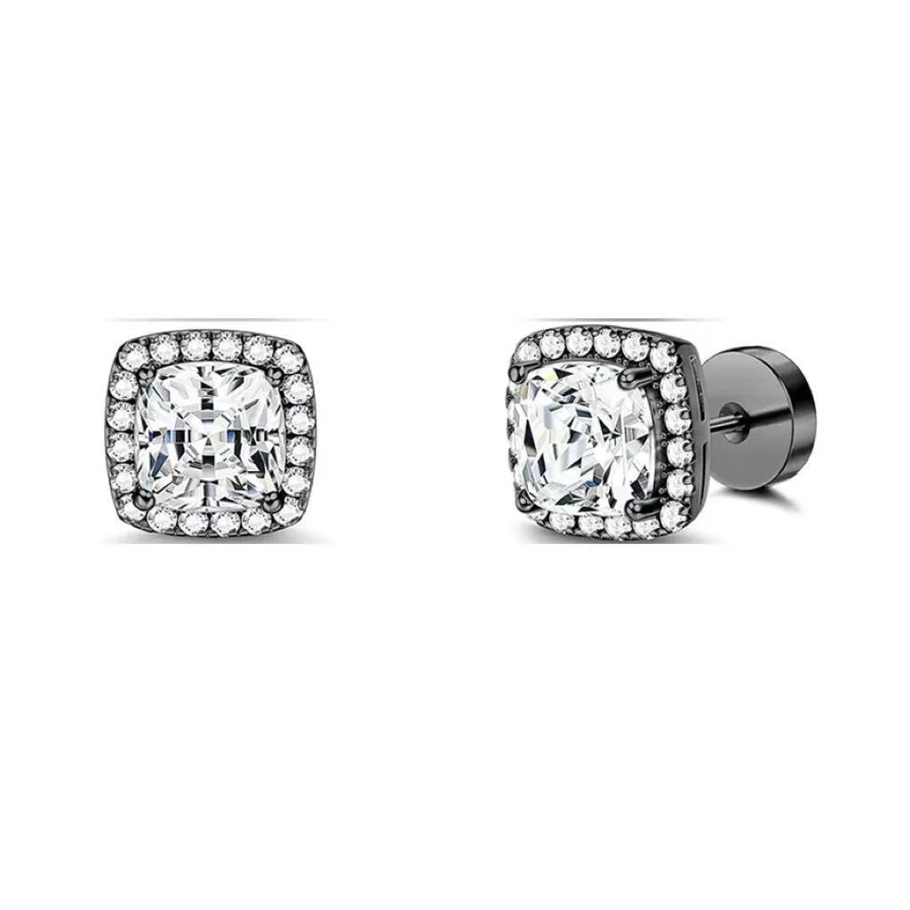 Stainless steel diamond square bag earrings 8mm single electroplated steel colour geometric unisex