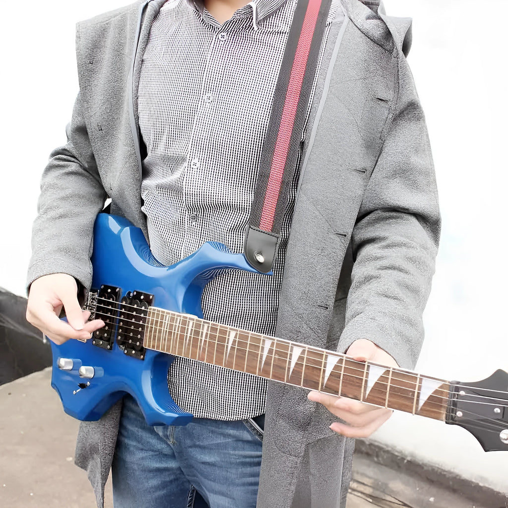 Army Green woven crossbody guitar strap adjusted to 115cm length on a folk guitar.