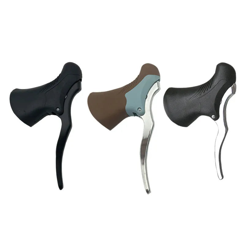 Pair of black aluminium alloy bicycle brake handles for 22.2mm and 23.8mm handlebars.