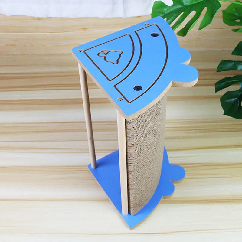 Cat corner scratcher cardboard pad for wall placement with hanging ball attachment