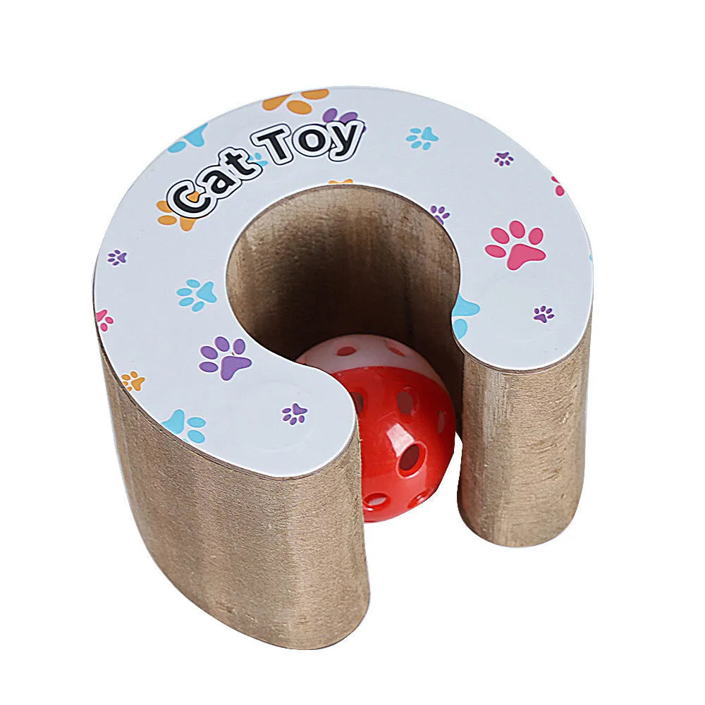Pet magnetic folding organ toy cat scratch board in white with ball and menthol accessories on paper surface