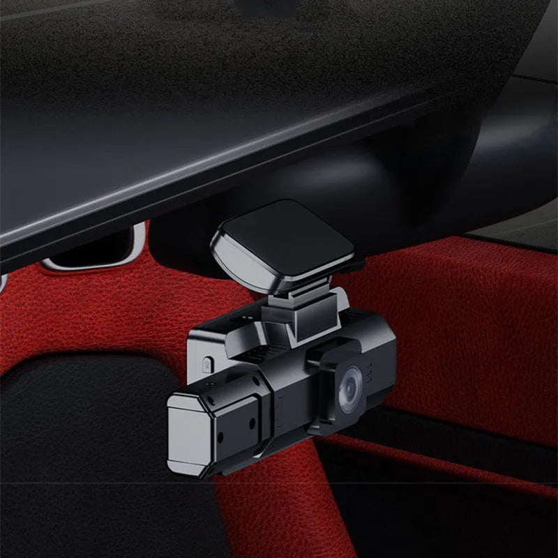 Front car driving recorder P with 3-inch screen mounted on a car windscreen.