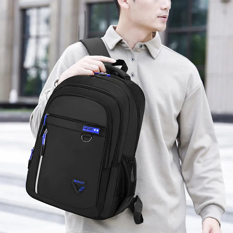 Men's expandable Oxford cloth business computer backpack with decorative stitching and plaid detail