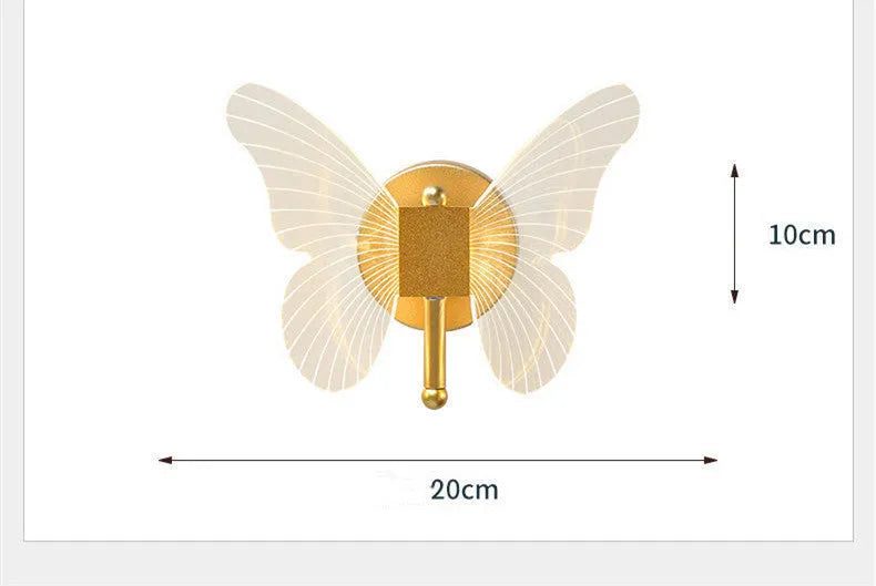 Gold butterfly acrylic wall lamp with three-colour dimming for warm bedside decoration