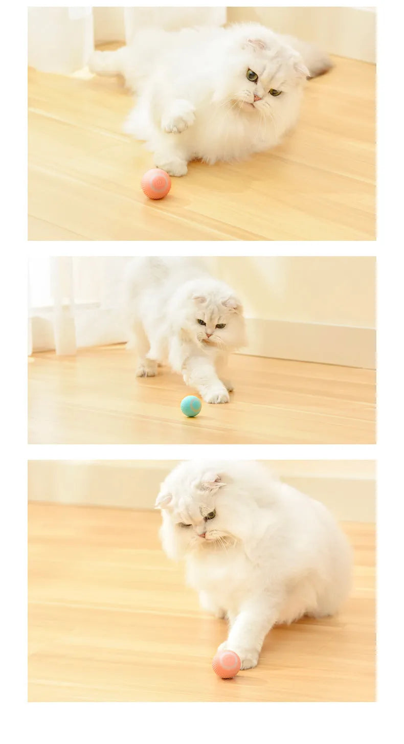 Green automatic rotating ball cat toy with 43mm diameter for claw control and intelligent obstacle avoidance