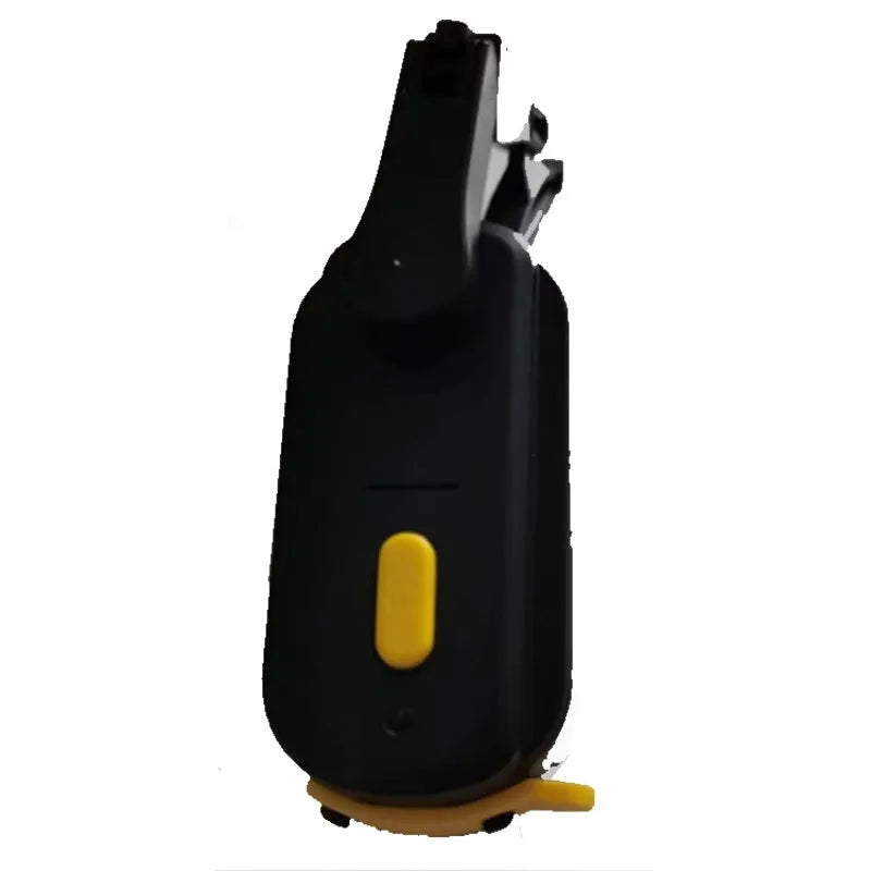 Black plastic 800mA helmet wiper motor with attached 65mm rubber blade for motorcycle visors.