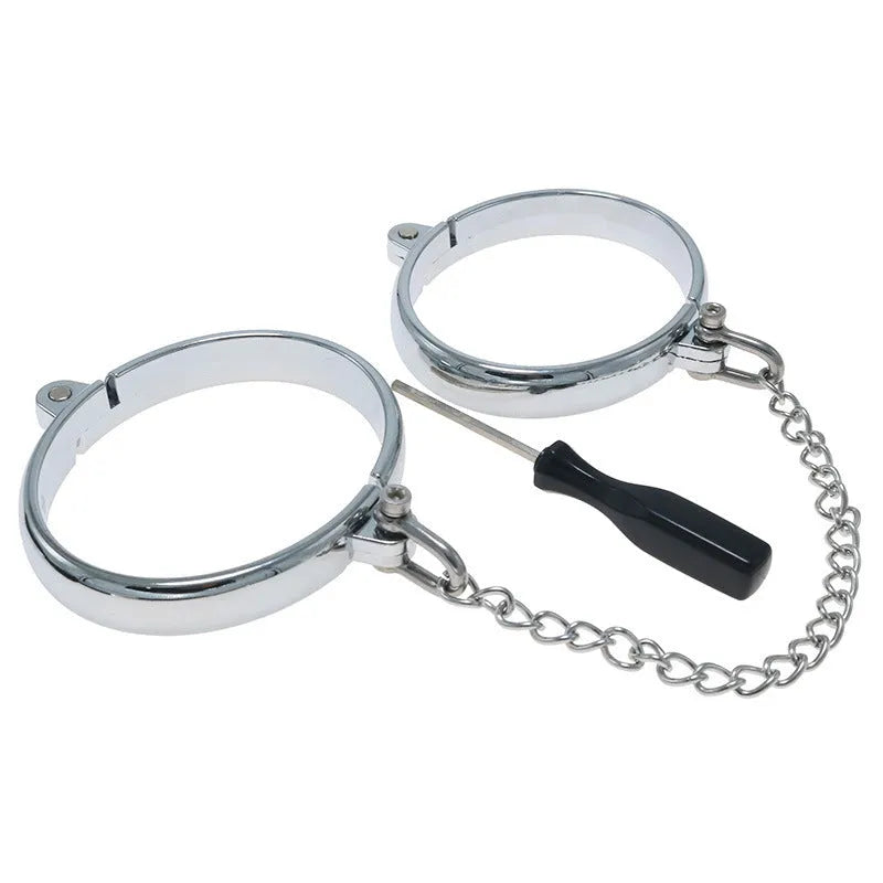 Silver zinc alloy handcuffs and footcuffs adult sex toy accessories with stainless steel bracelet fittings