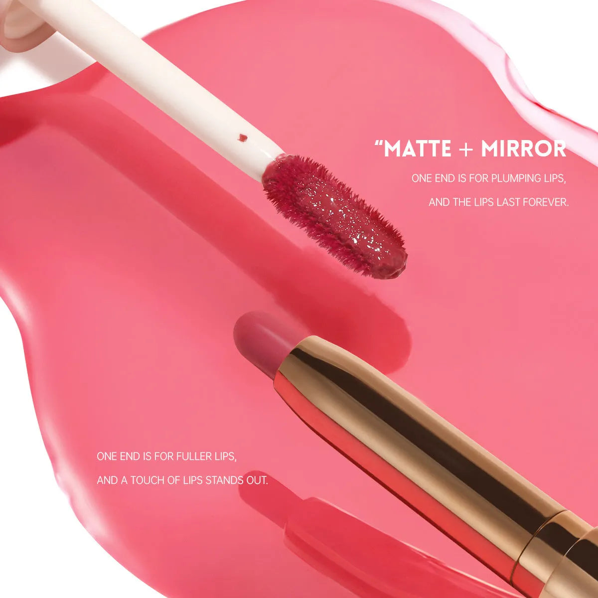 Double-headed lipstick in 10 colours with matte finish and moisturising formula