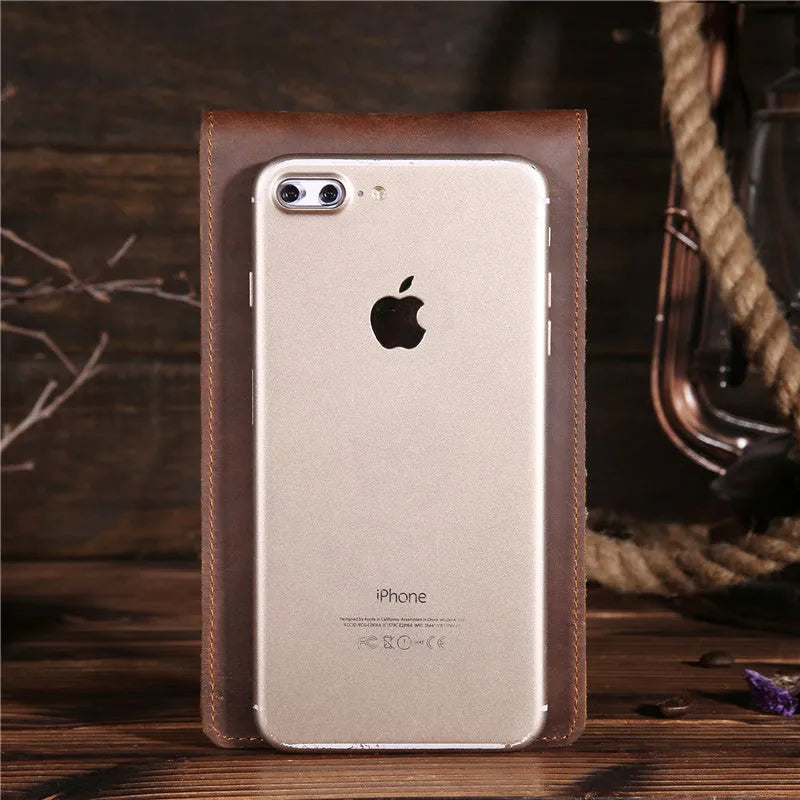 Men's slim leather card holder wallet with multiple card slots and a mobile phone pocket.