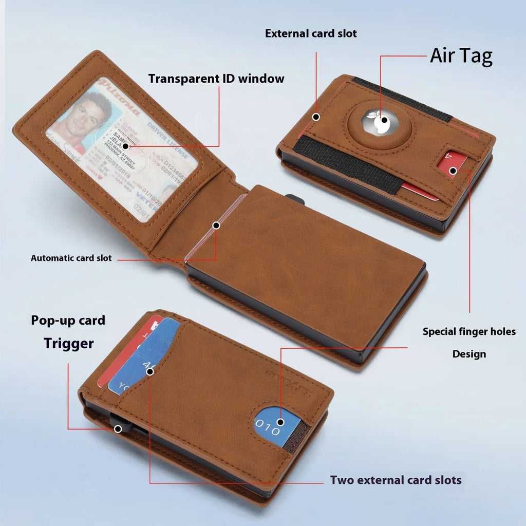 Men's microfiber card holder wallet in black, dark brown, or light brown colour options.